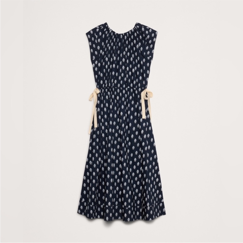 Banana Republic Poplin Tie Waist Midi Dress | Navy Blue sz Medium #743531